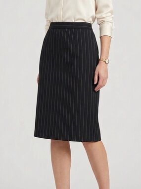 Kasper Classics Skirt Black With  White Pinstripe Pencil/Straight Lined Size 10